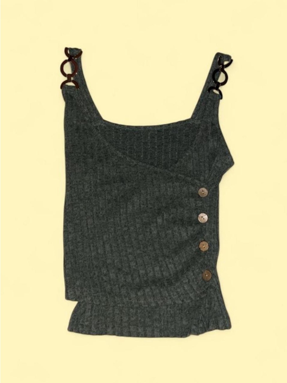 Sleeveless Ribbed Knit Tank with Accent Buttons - Charcoal
